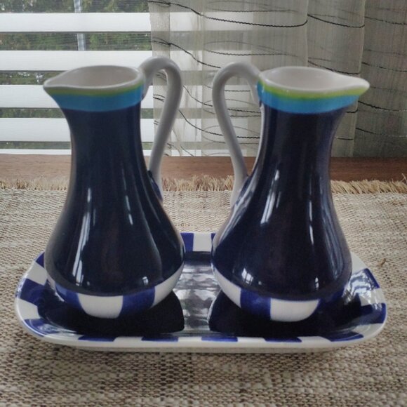 Living Art Stoneage VTG Cruet Set of 3 Carleen Gaby Stoneage Handpainted - Picture 1 of 13